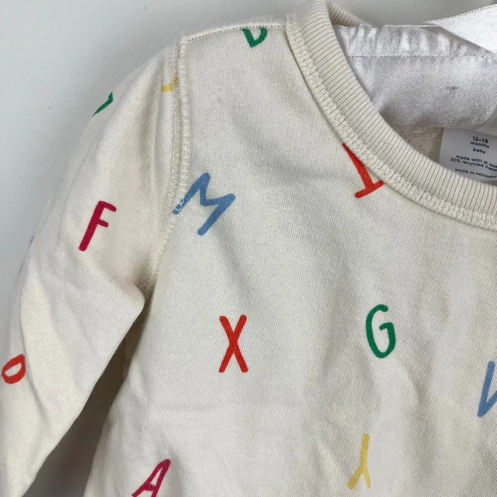 Baby Gap Relaxed Crewneck Ivory Alphabet Sweatshirt 12-18 Months